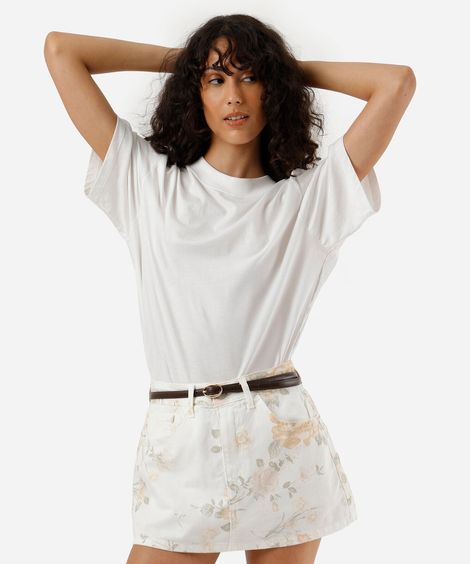 mini short saia feminino de sarja floral off white