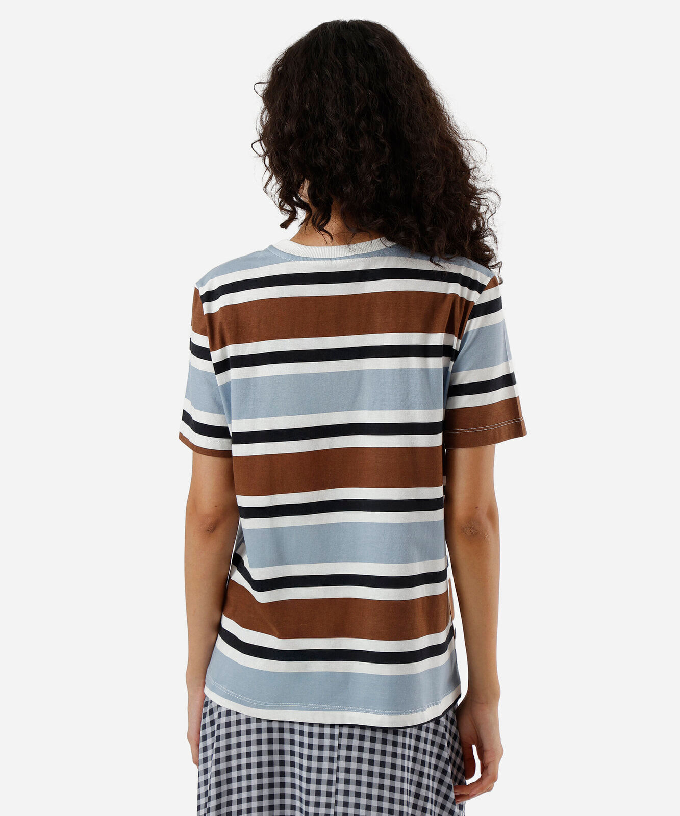 camiseta feminina de algodão kuromi listrada azul