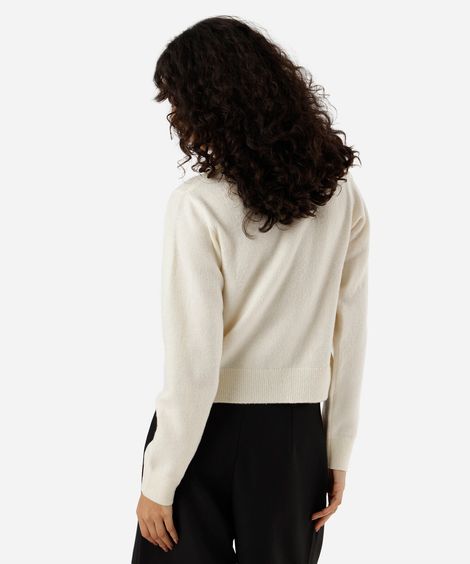 polo básica feminina de tricot manga longa bege