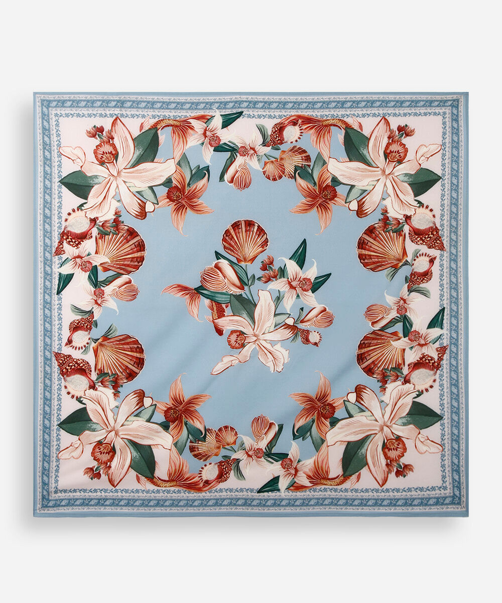 lenço quadrado floral azul