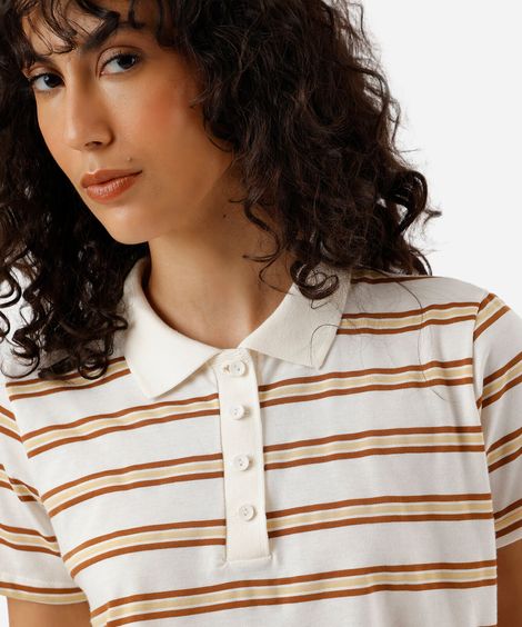 polo feminina com algodão listrada off white