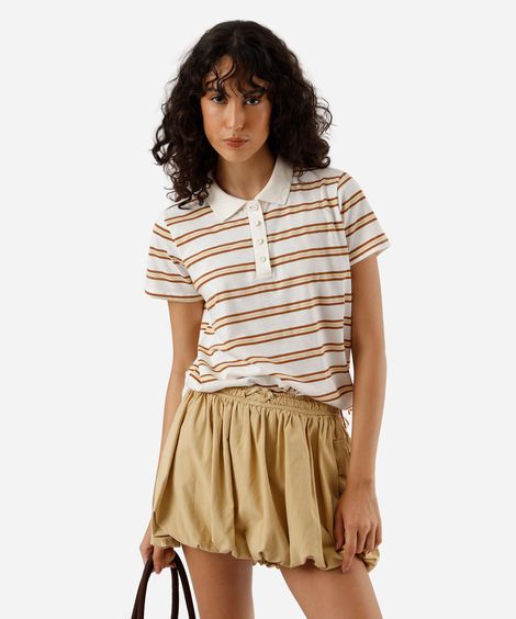 polo feminina com algodão listrada off white
