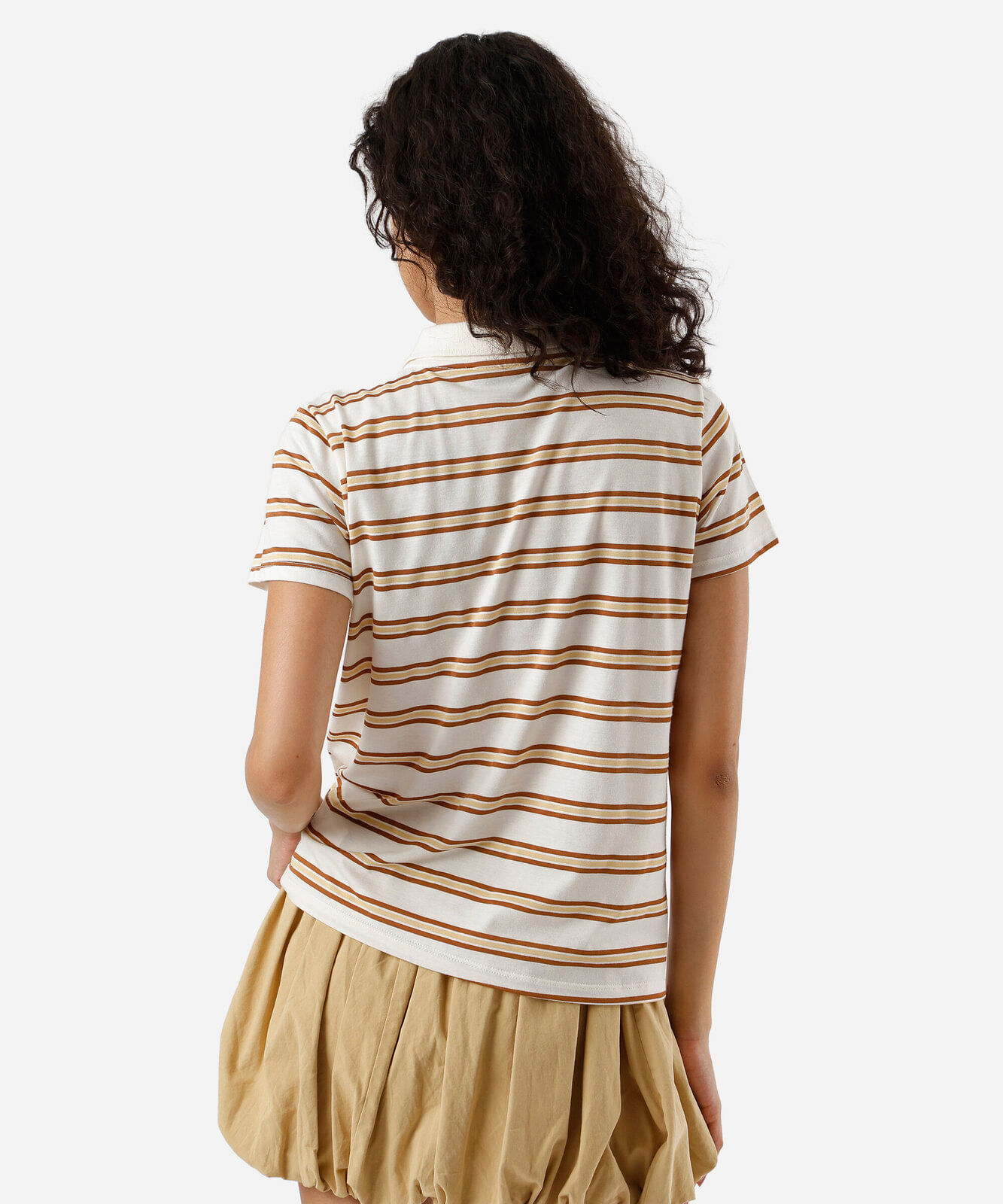 polo feminina com algodão listrada off white