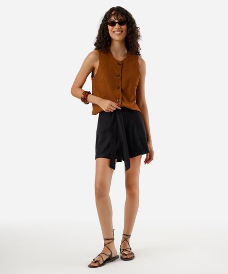 short reto feminino com viscose e faixa preto