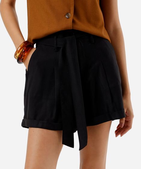 short reto feminino com viscose e faixa preto