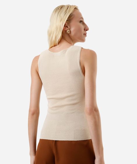 regata feminina de tricot decote v bege