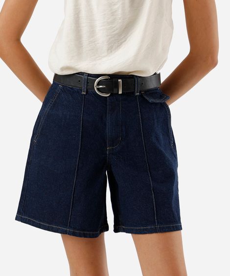 bermuda feminina jeans com nervuras azul