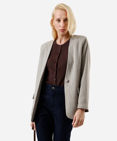 blazer de alfaiataria feminino decote v bege