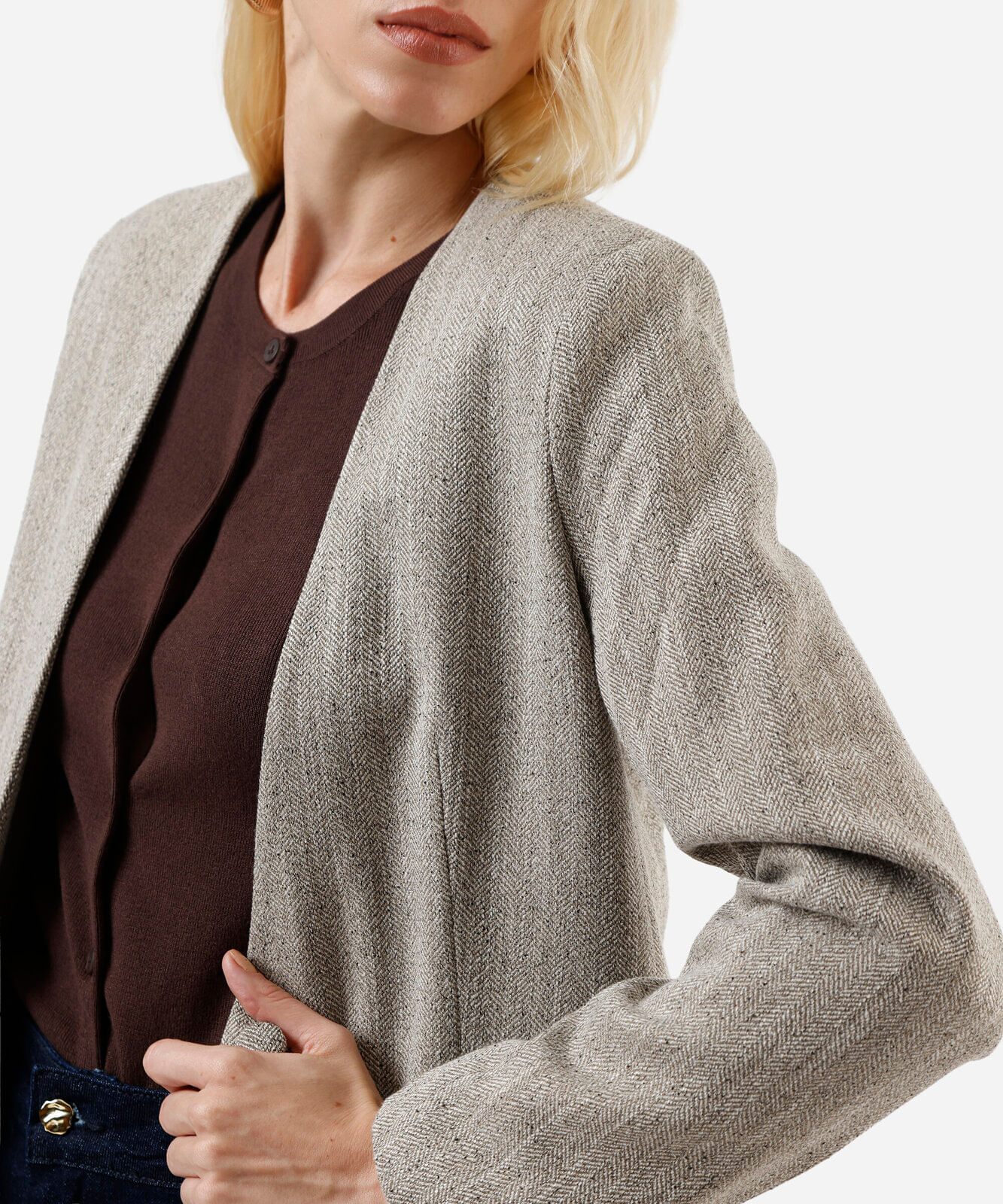 blazer de alfaiataria feminino decote v bege