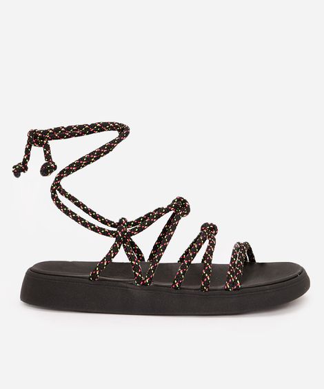 sandália flatform cordas moleca preto