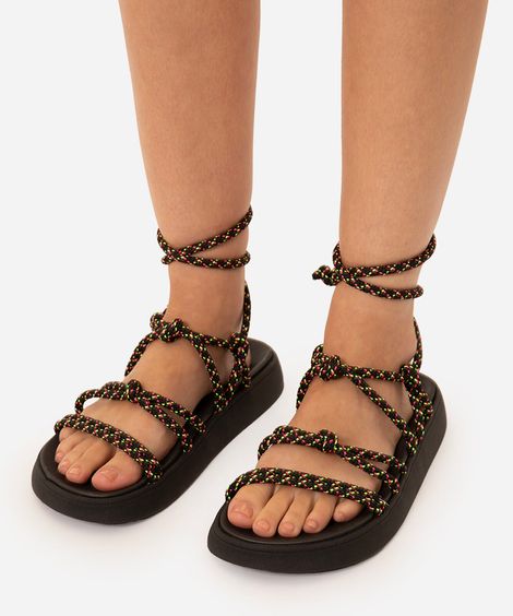 sandália flatform cordas moleca preto