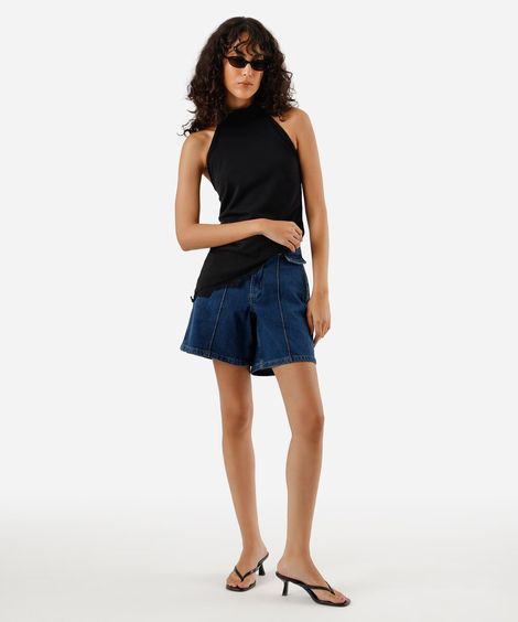 bermuda feminina jeans com nervuras azul