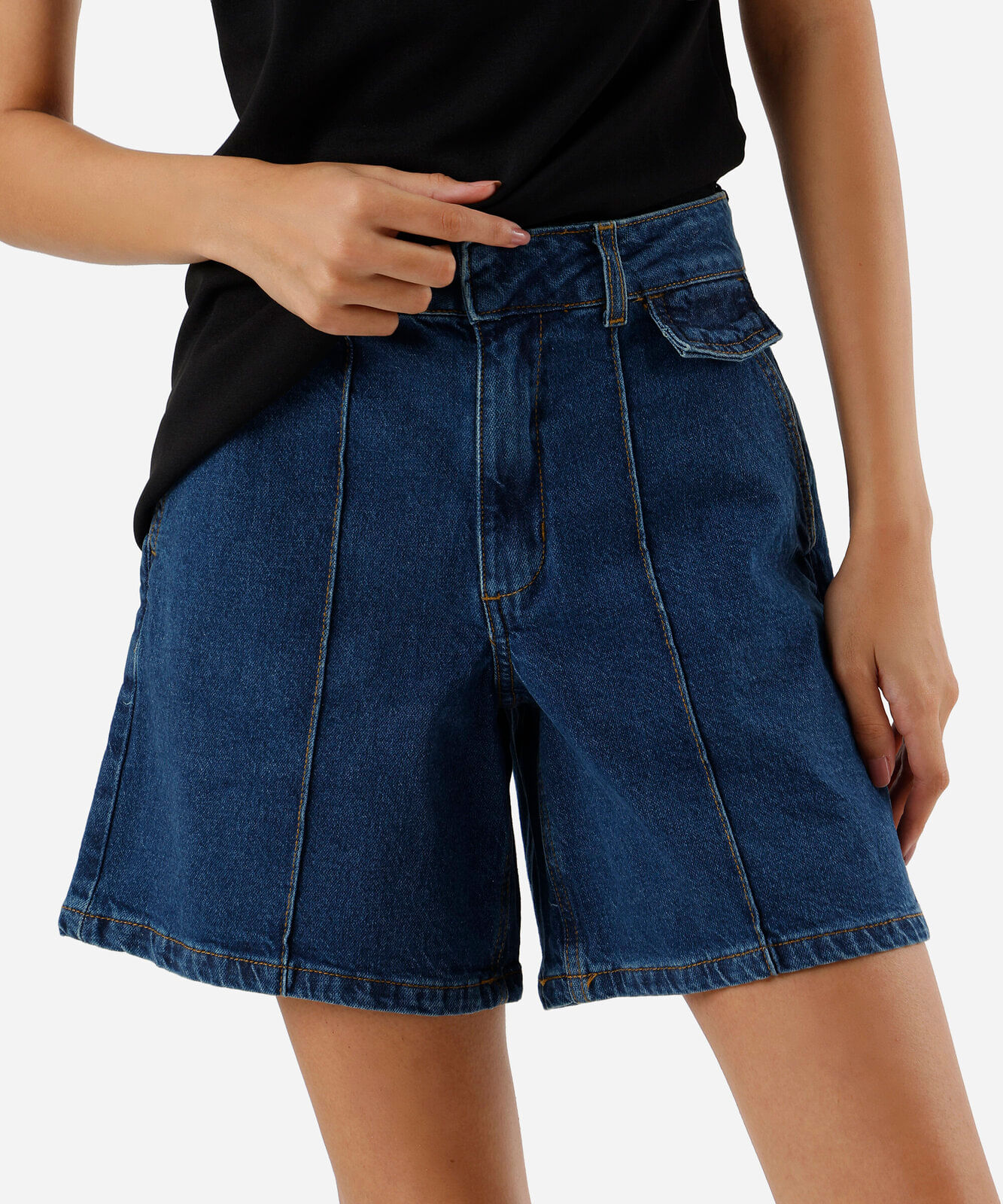 bermuda feminina jeans com nervuras azul