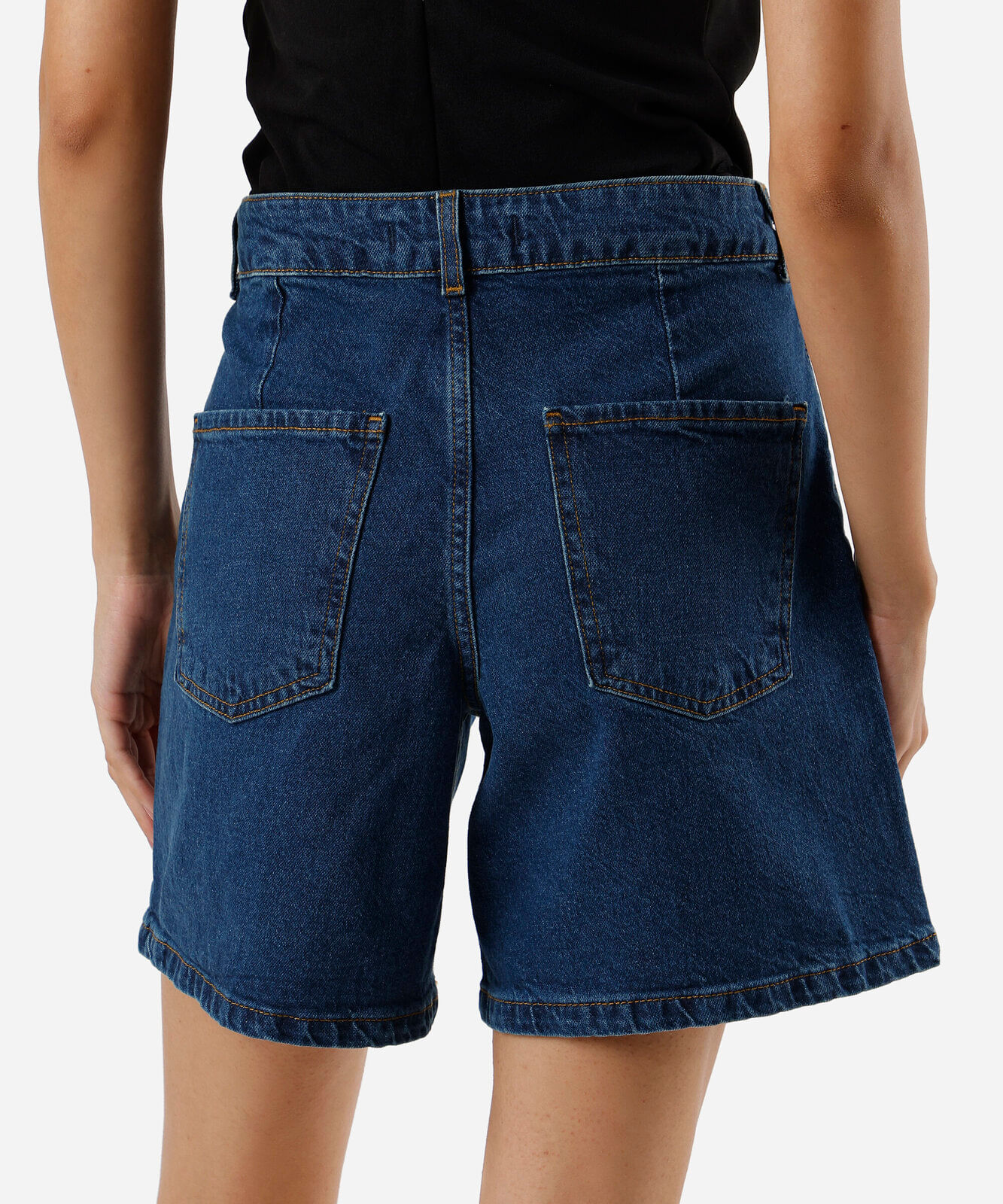 bermuda feminina jeans com nervuras azul