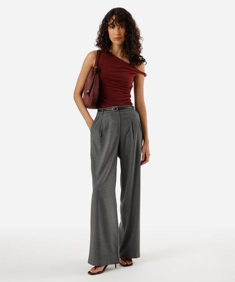 calça de alfaiataria feminina com pregas xadrez cinza