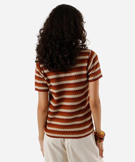 polo feminina de tricot texturizada listrada colorido