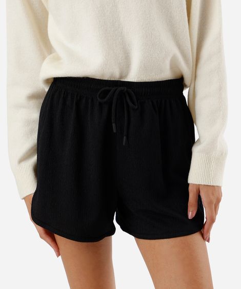 short básico feminino texturizado cós elástico preto