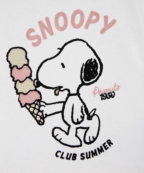 pijama infantil curto xadrez snoopy off white