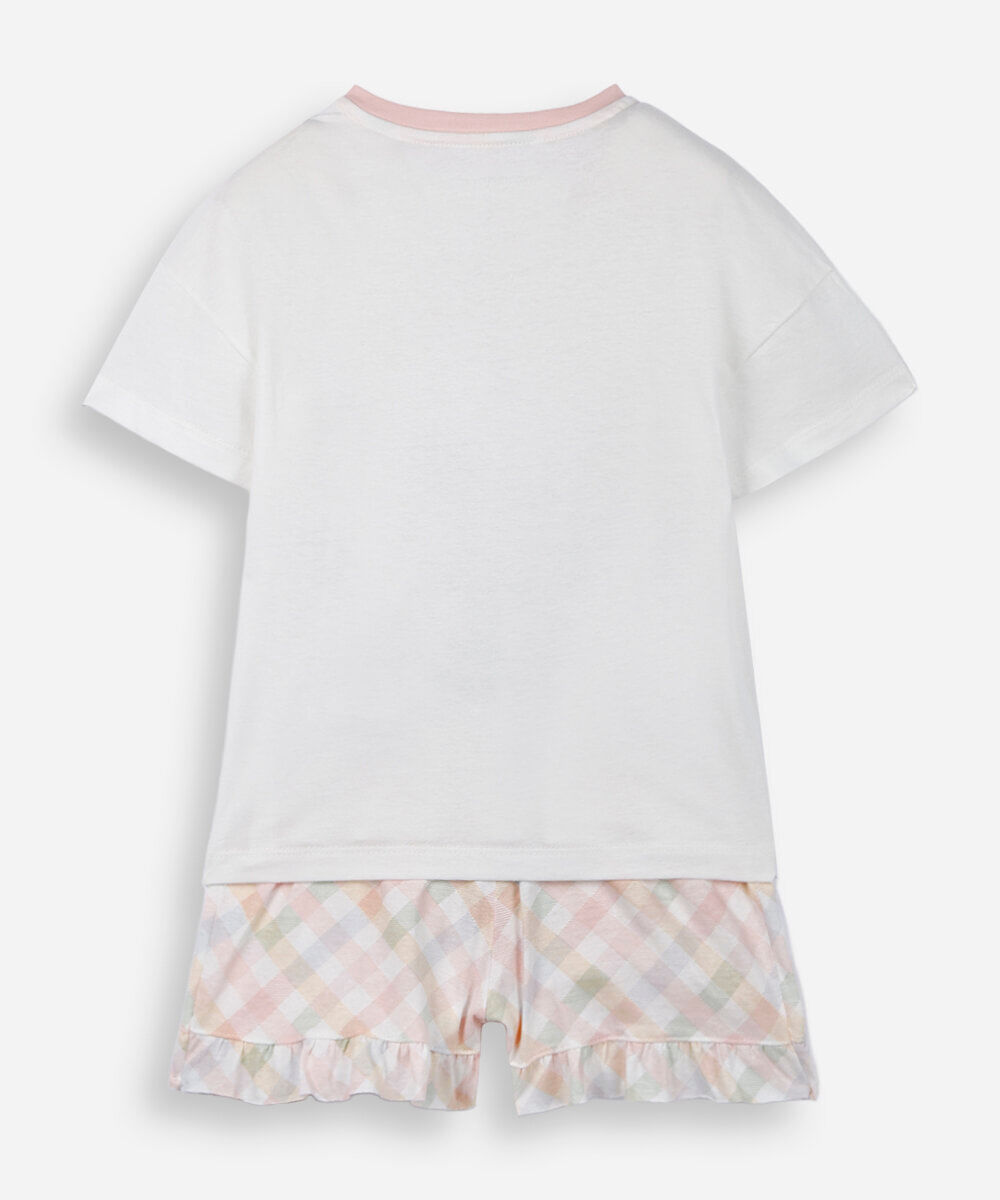 pijama infantil curto xadrez snoopy off white