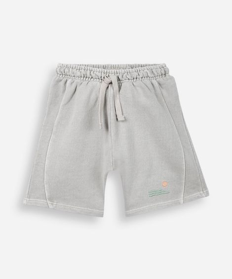 bermuda infantil de algodão com bordado cinza