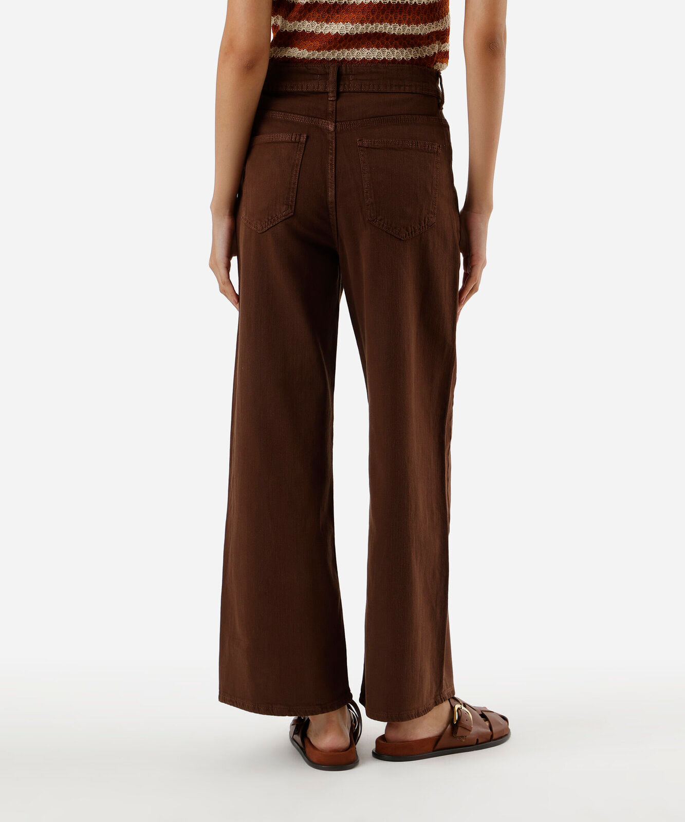 calça wide leg cropped feminina de sarja marrom