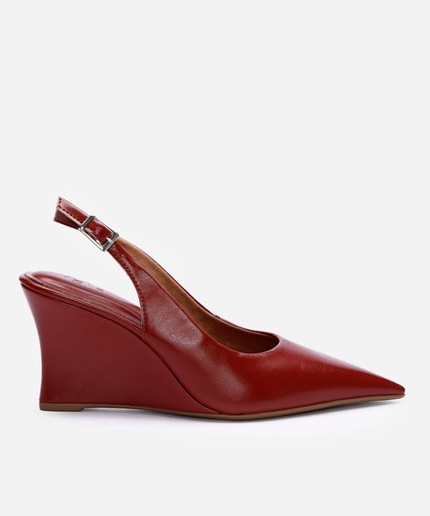 scarpin anabela slingback com bico fino vermelho