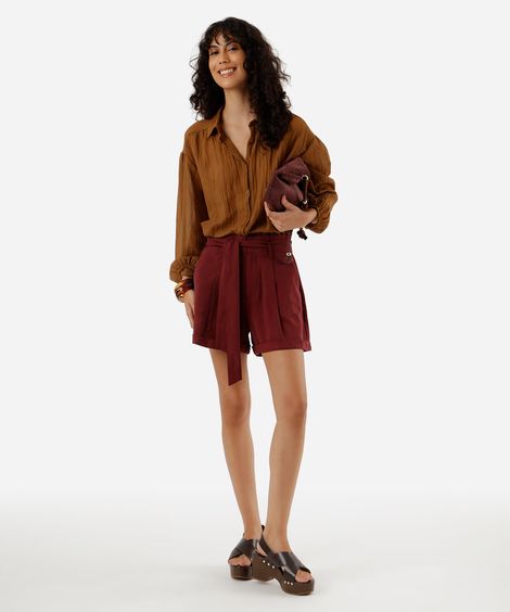 short reto feminino com viscose e faixa vinho