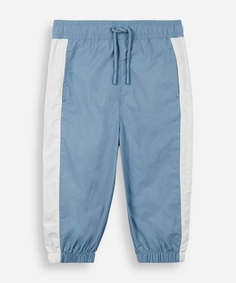 calça jogger esportiva infantil de poliamida com recortes azul