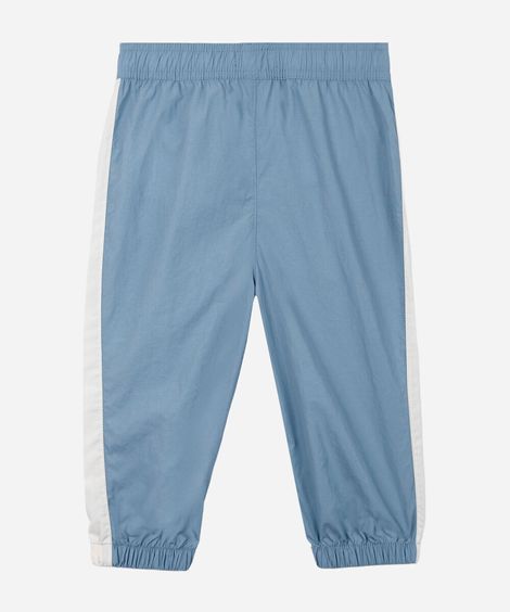 calça jogger esportiva infantil de poliamida com recortes azul
