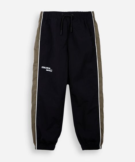 calça jogger esportiva infantil de poliamida com recortes preta