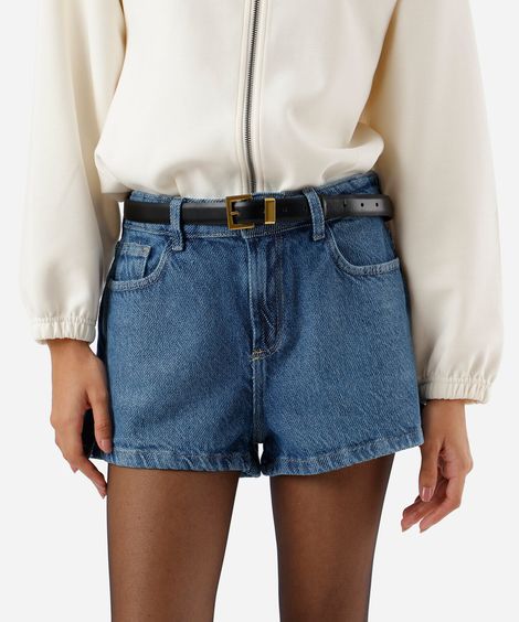 short curto feminino jeans cintura média azul