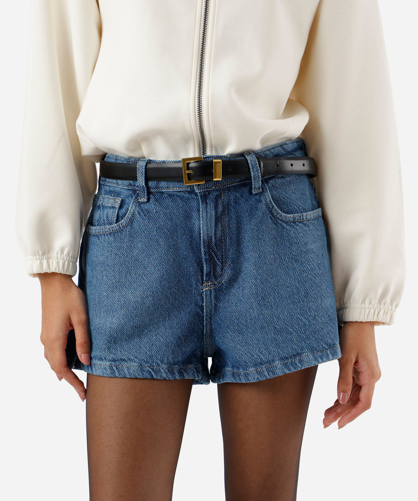 short curto feminino jeans cintura média azul