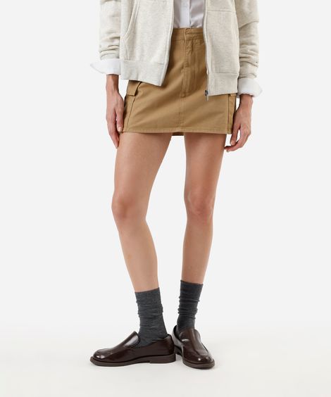 short saia feminino de sarja cargo bege
