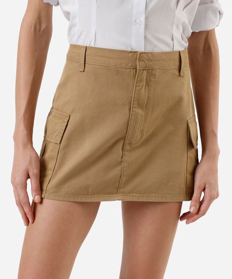 short saia feminino de sarja cargo bege