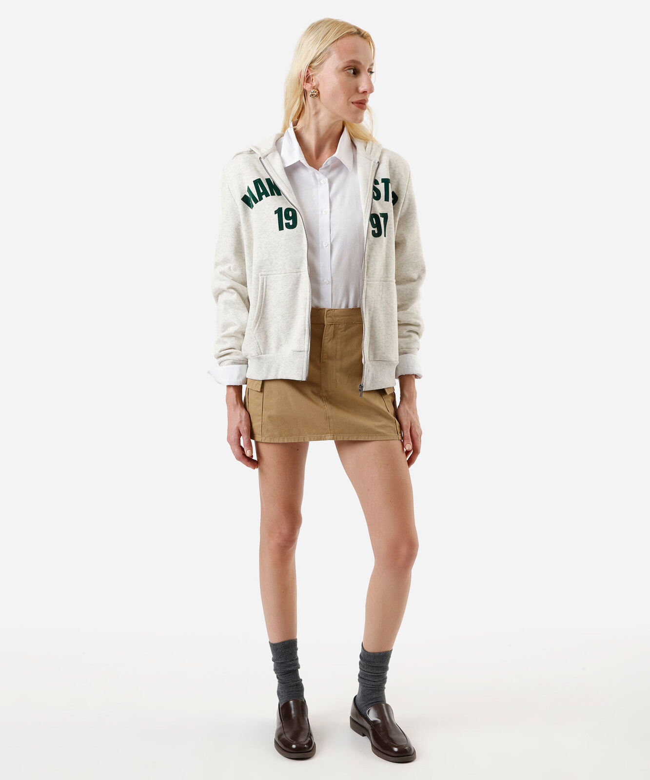 short saia feminino de sarja cargo bege