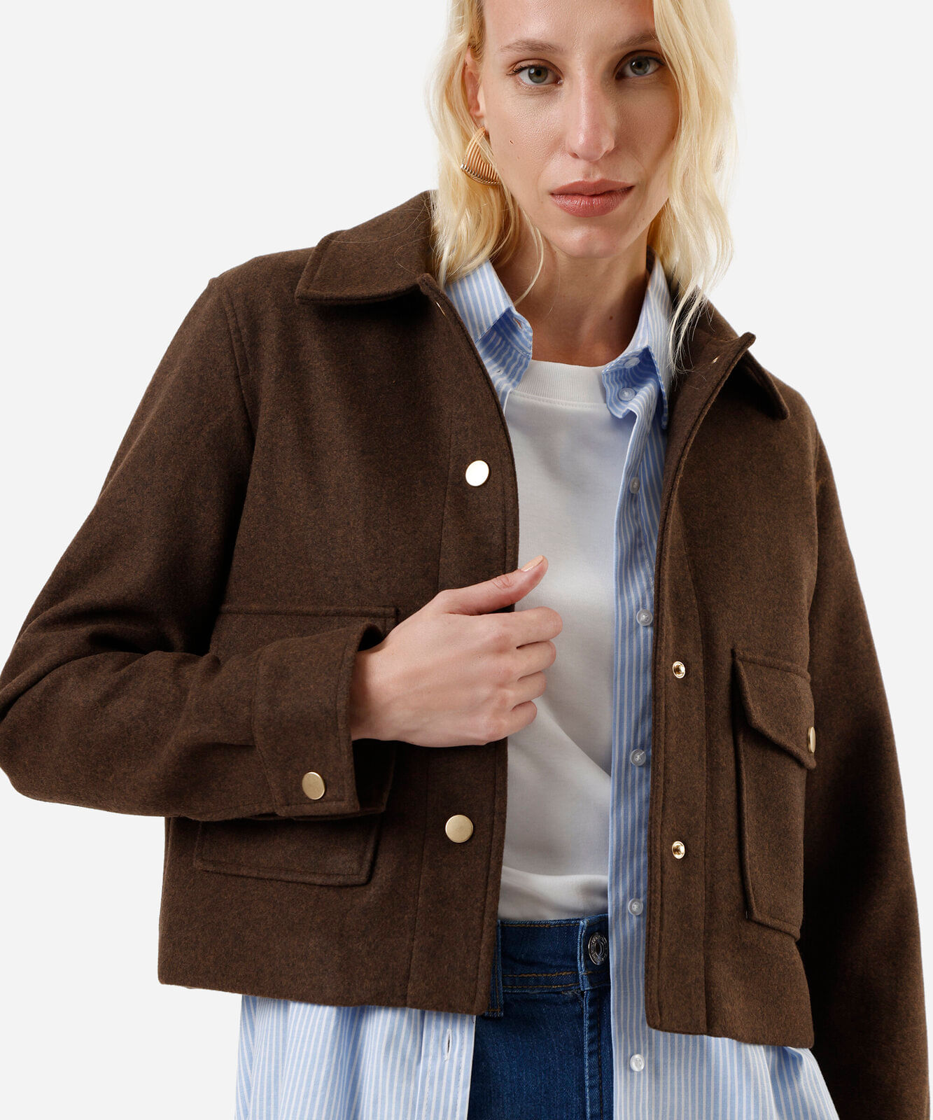 jaqueta feminina texturizada marrom