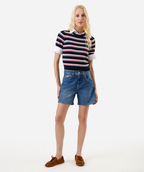 bermuda reta feminina jeans azul
