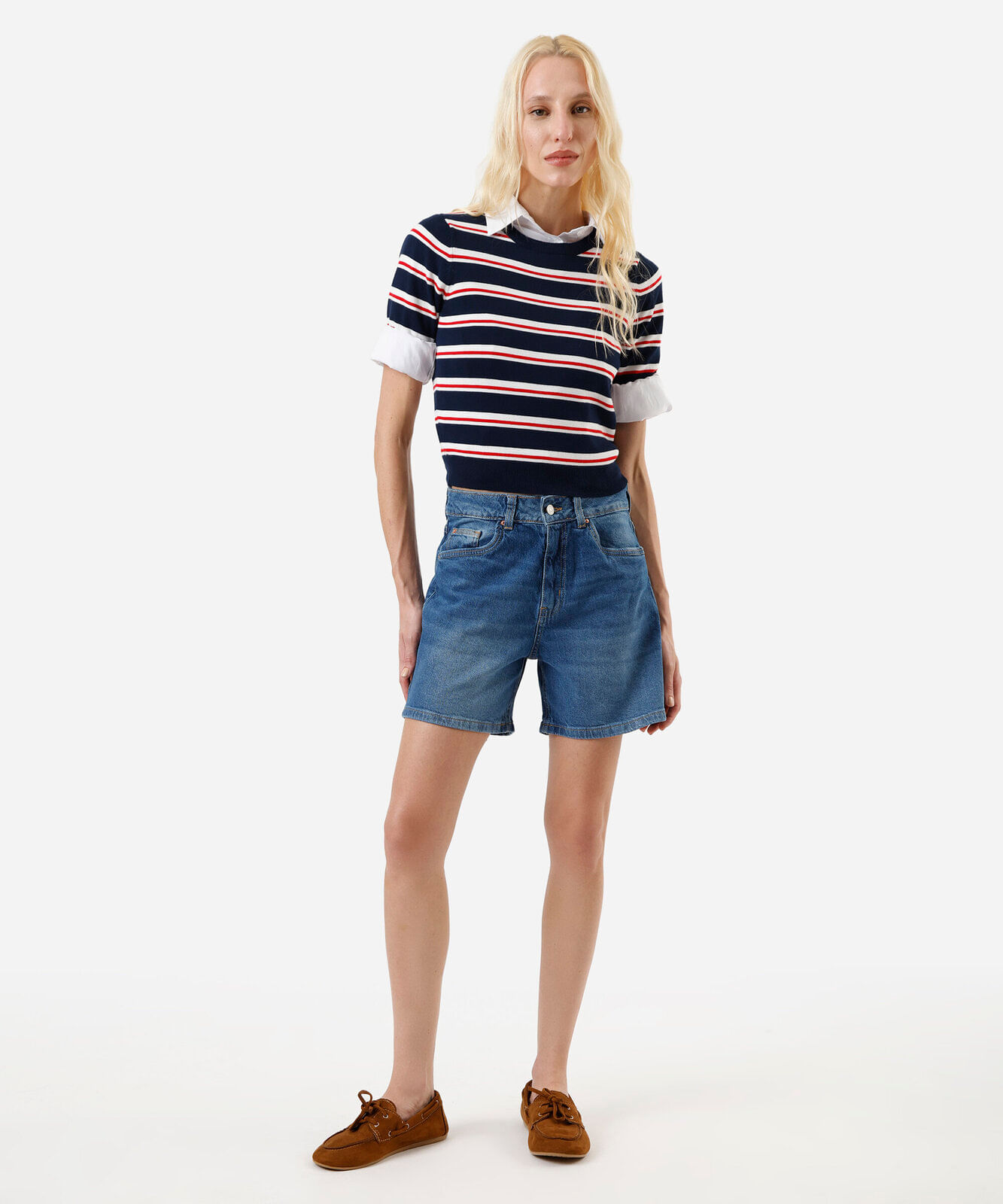 bermuda reta feminina jeans azul
