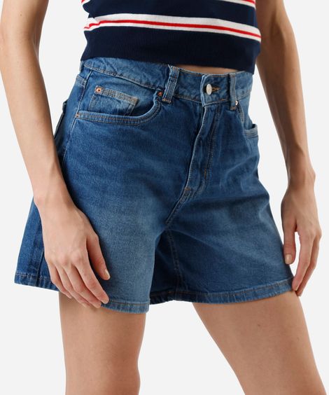 bermuda reta feminina jeans azul