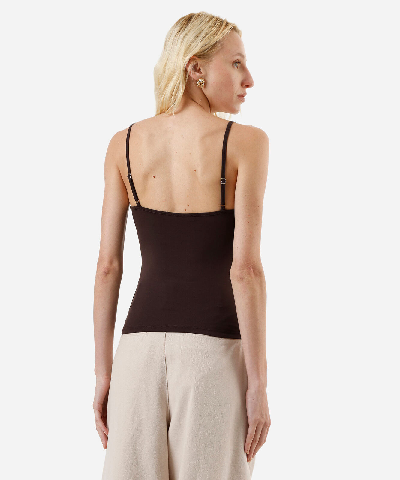 regata alça fina feminina com renda marrom