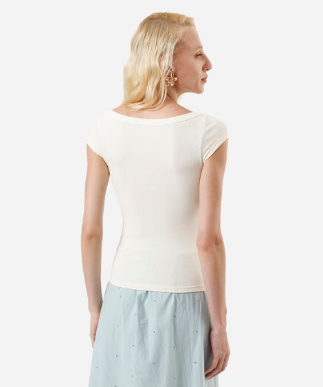 blusa feminina de algodão decote canoa amarela