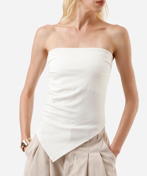 blusa sem alça feminina com viscose franzida assimétrica off white