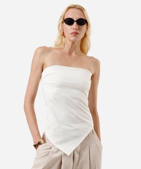 blusa sem alça feminina com viscose franzida assimétrica off white