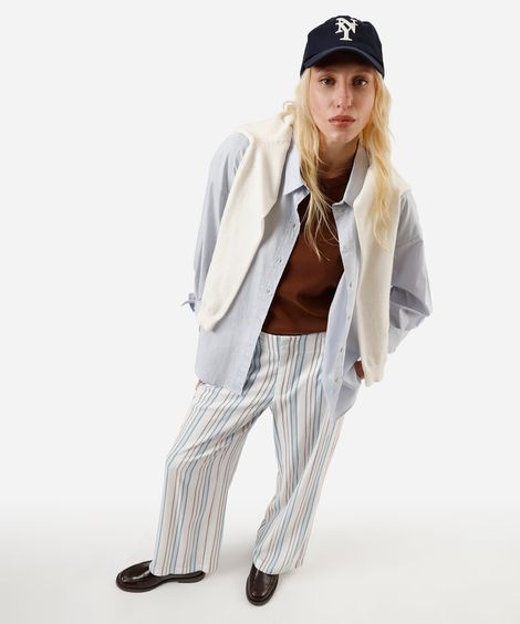 calça de viscose feminina wide leg listrada colorido