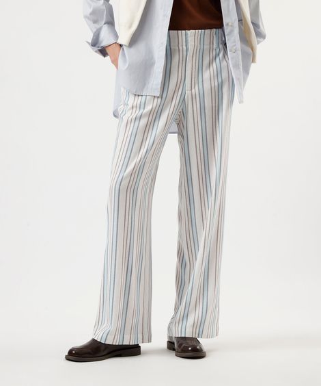 calça de viscose feminina wide leg listrada colorido