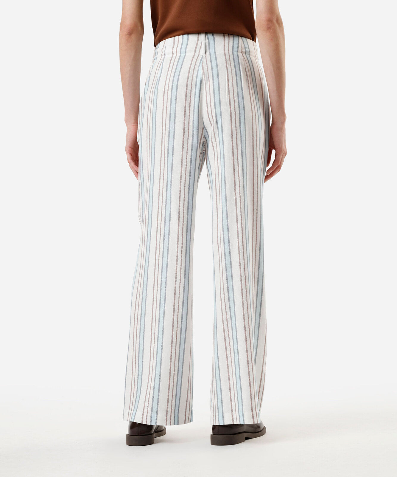 calça de viscose feminina wide leg listrada colorido
