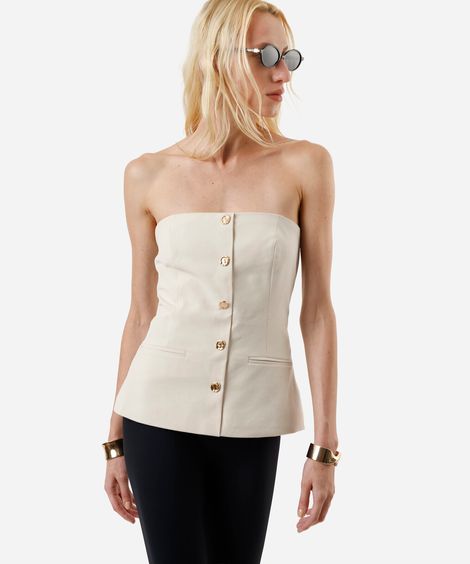 blusa de alfaiataria feminina sem alça bege