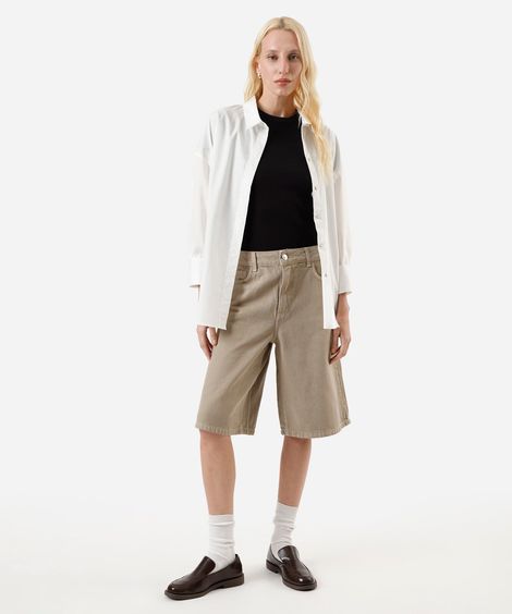 bermuda jorts feminina de sarja cintura média bege