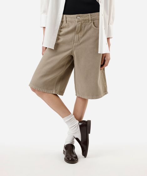 bermuda jorts feminina de sarja cintura média bege