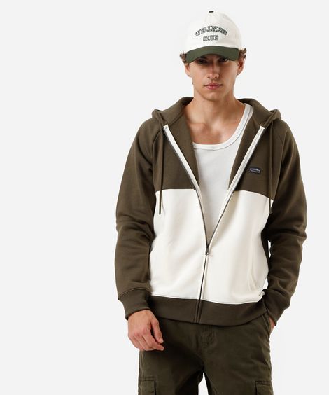 jaqueta masculina de moletom com capuz bicolor verde